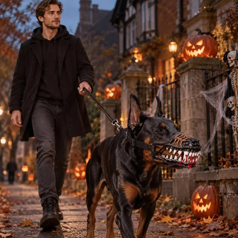 Halloween's Realistic Red Teeth Dog Muzzle for Cosplay & Safety