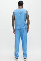 Halloween's Men's Blue Medical Scrub Costume Set with V Neck Top and Pants