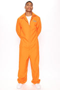 Halloween's Orange Prisoner Costume Jumpsuit with Chest Print