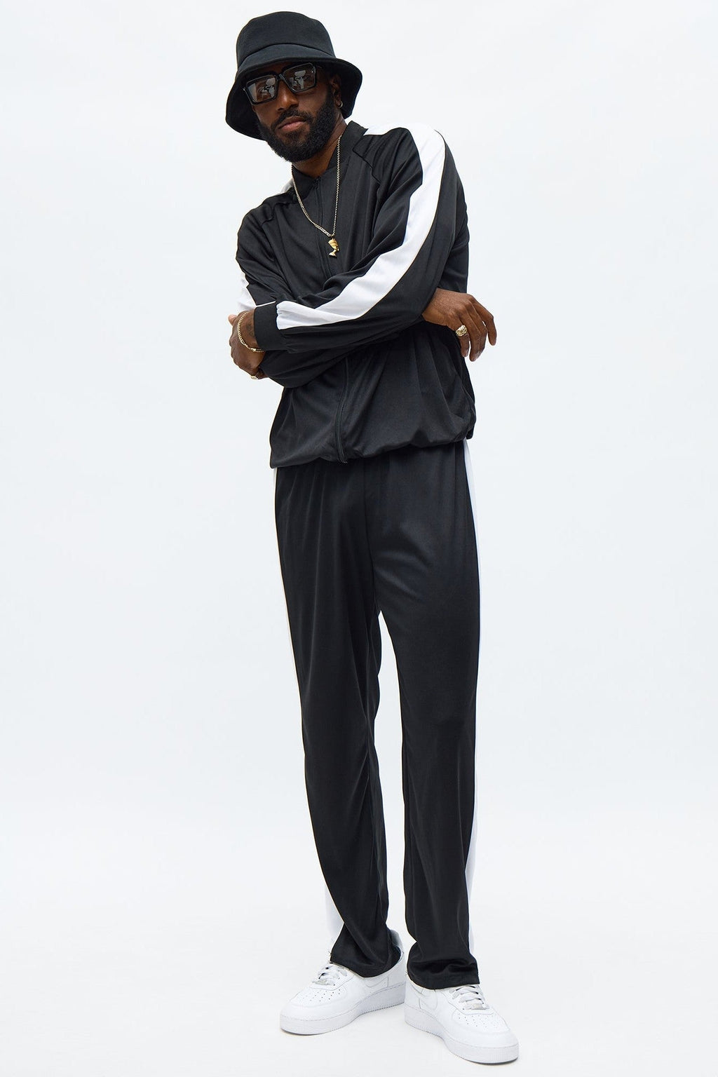 Halloween's Men's Two Piece Hip Hop Costume with Black and White Contrast