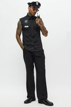 Halloween's Men's Black Officer Costume Shirt and Hat Set
