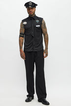 Halloween's Men's Black Officer Costume Shirt and Hat Set