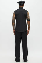 Halloween's Men's Black Officer Costume Shirt and Hat Set