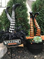 Halloween's Witch Leg Yard Stakes with Striped Design and Golden Boots, Set of 2