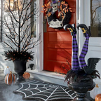 Halloween's Witch Leg Yard Stakes with Striped Design and Golden Boots, Set of 2